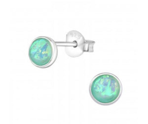 Sterling Silver Semi Precious Opal Ear Studs