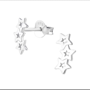 Triple Star Sterling Silver Stud Earrings