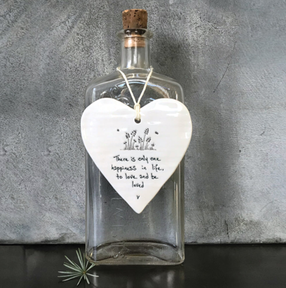 ’There Is One Happiness'  Porcelain Hanging Heart - East Of India