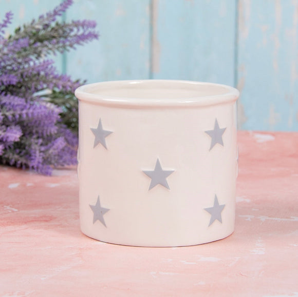 White Ceramic Planter With Stars