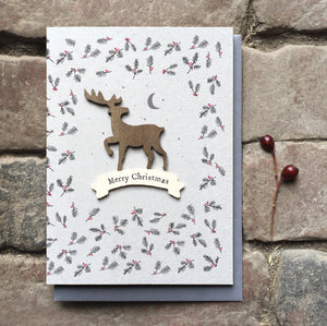Wooden Stag Christmas Card- East Of India