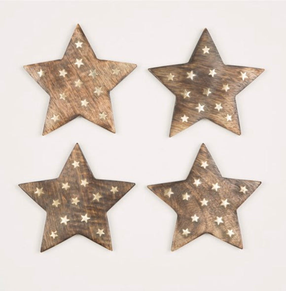 Wooden Star Coasters With Brass Inlay - Sass & Belle - Set of 4
